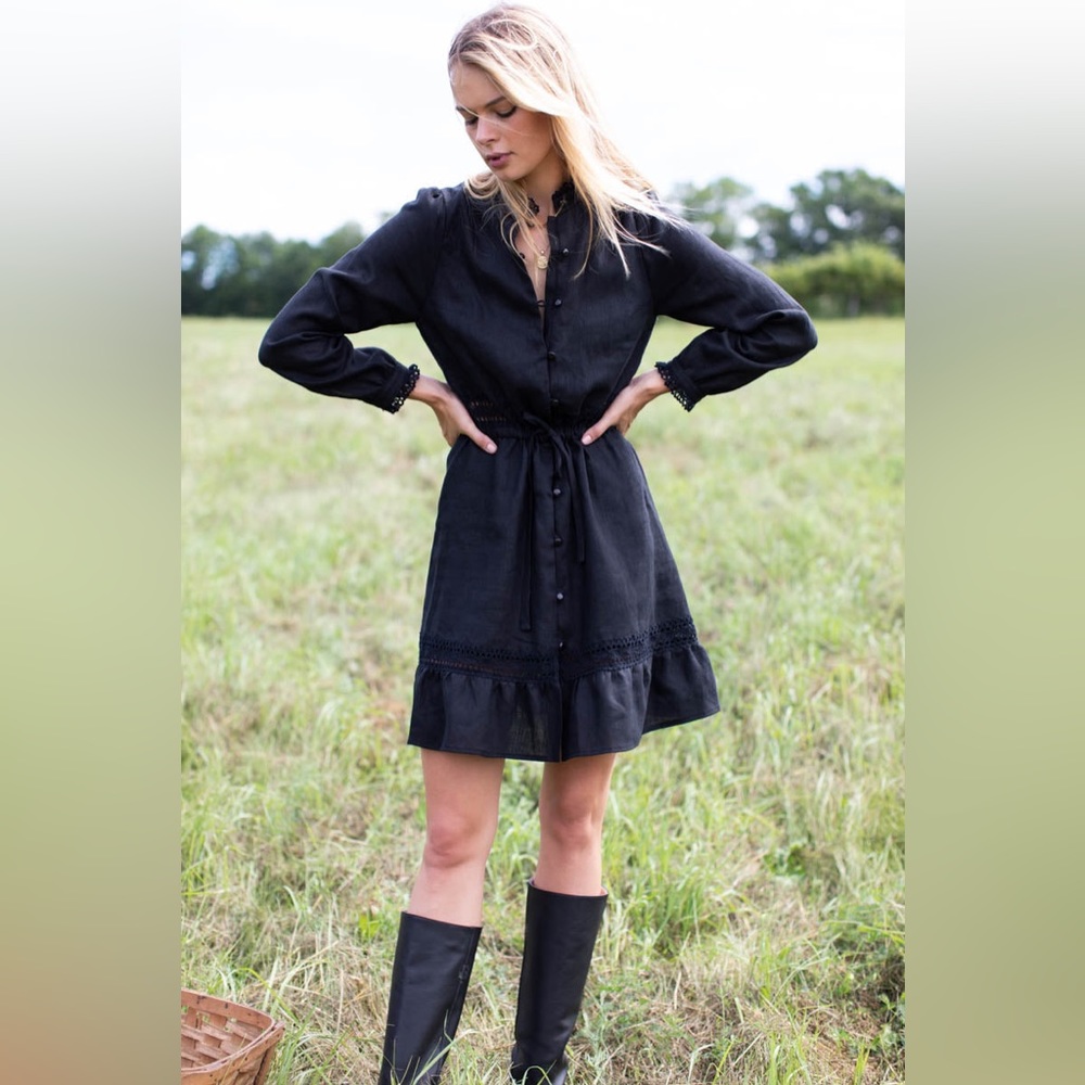 Emerson Fry Frances Mini Dress Black Linen Small EUC
